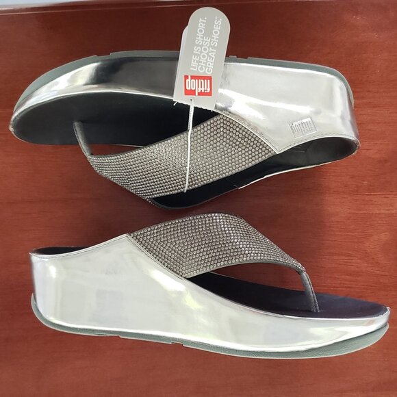 Fitflop wedge sandals silver with crystals US size 5 - Picture 1 of 8